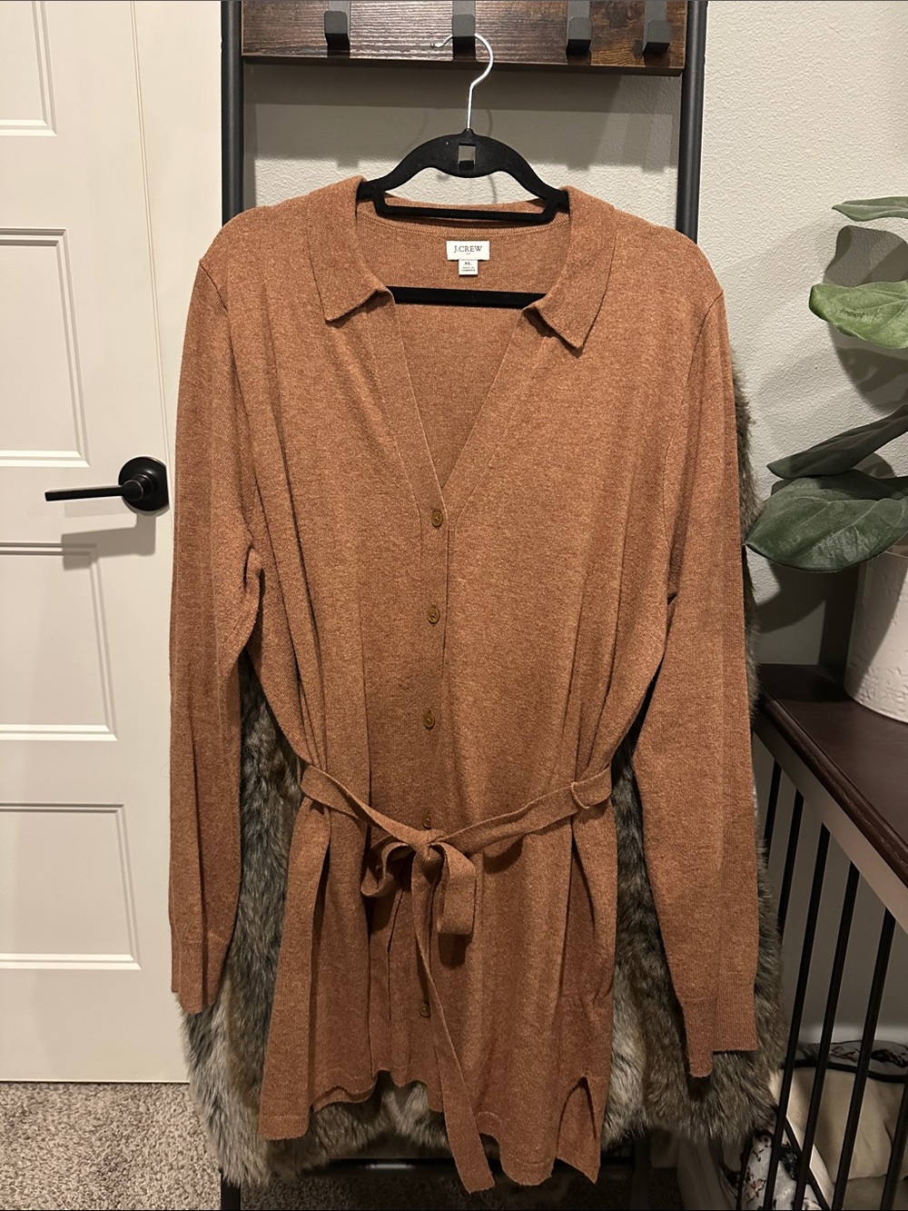 J. Crew Rust-Tone Button Front Tie Cardigan